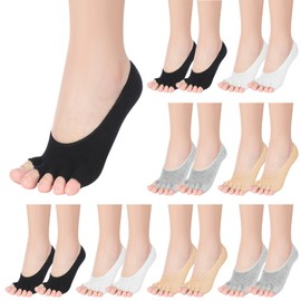 Skicuff 8 Pairs Toe Liner Socks Women Five Toeless Open Toe Sock for Summer Sandal with Nonslip Heel Gripper(Black, White, Gray, and Skin Color,9-11)