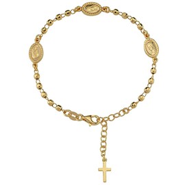 Vinani Bracelet Rosary Shiny Gold-Plated Mother of God Cross Bracelet 925 Sterling Silver Extendible 2BKG, Sterling Silver