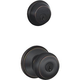 Schlage Georgian Aged Bronze Steel Knob and Single Cylinder Deadbolt ANSI Grade 2 1-3/4 in.