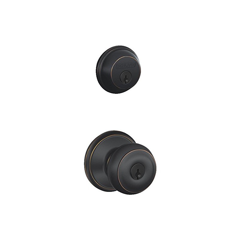 Schlage Georgian Aged Bronze Steel Knob and Single Cylinder Deadbolt
