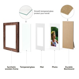 Nacial 8x10 Picture Frame Set of 2, Picture Frames with Tempered Glass, Display Pictures 5x7 with Mat or 8x10 Without Mat, Wall Gallery Photo Frames for Table Mounting, Brown