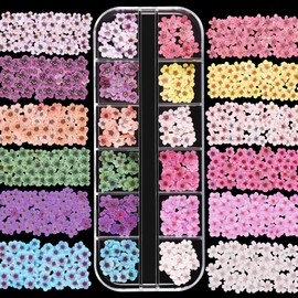 Maitys 3 Boxes 1080 Pcs 3D Flowers for Nails Decals (Not Self Adhesive or Stickers) Colorful Mixed 3D Flower Leaves Wood Pulp Nail Sequins for DIY Manicures