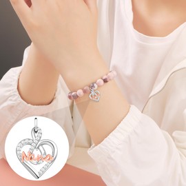 JoycuFF Nana Gifts from Granddaughter, Nana Bracelet from Granddaughters Grandson, Pink Zebra Jasper Natural Stone Bracelets for Women, Birthday Christmas Mothers Day Present Jewelry for Nana