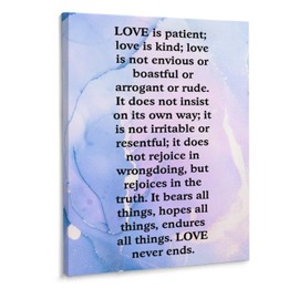 Inspirational Quotes Canvas Wall Art, Love Is Love Is Patient Love Is Kind; Love Is Not Envious Or Boastful, Farmhouse Modern Artwork for Home Bedroom, Office Wall Decor, 12x16 Inch