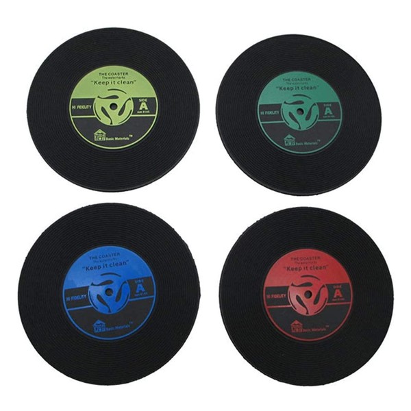 Set of 8 Coasters, Records, Disc Analog Lubber, Record Shape