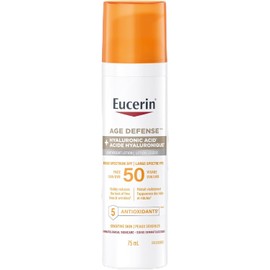 Eucerin Sun Age Defense Face Sunscreen SPF 50 | Facial Sunscreen with Hyaluronic Acid and 5 Antioxidants | For Sensitive & Aging Skin | Reduce the look of fine line & wrinkles* | 75mL pump