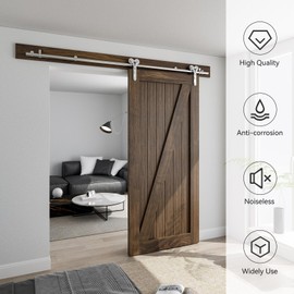 CCJH 8FT Stainless Steel Sliding Door Hardware Kit Heavy Duty and Smoothly Wooden Barn Door Kit fit for 48" Wide Single Door, Y Shaped