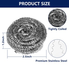 12 Pack Stainless Steel Scrubber Pads for Dishes, Pots, Pans, Ovens, Grills – Heavy Duty Steel Wool Pads for Tough Messes, Kitchen, Bathroom Cleaning – Durable Metal Scrubbers,Steel Wool,Metal Sponge