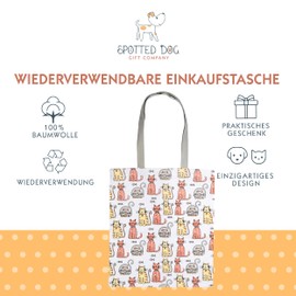 SPOTTED DOG GIFT COMPANY Tote Bag, Reusable Canvas Shopping Bag, Women's Tote Bag with Long Handles, Cotton, Foldable with Cat Motif, Gifts for Cat Lovers, 38 x 42 cm, 128 cm-Repeat