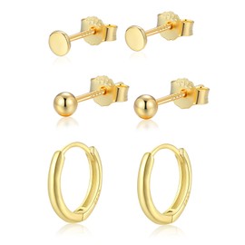 Candyfancy Earrings Set for Multiple Ear Holes 925 Silver Set of 3 Earrings for Women Men Girls 10 mm Hoop Earrings 3 mm Small Stud Earrings, Sterling Silver