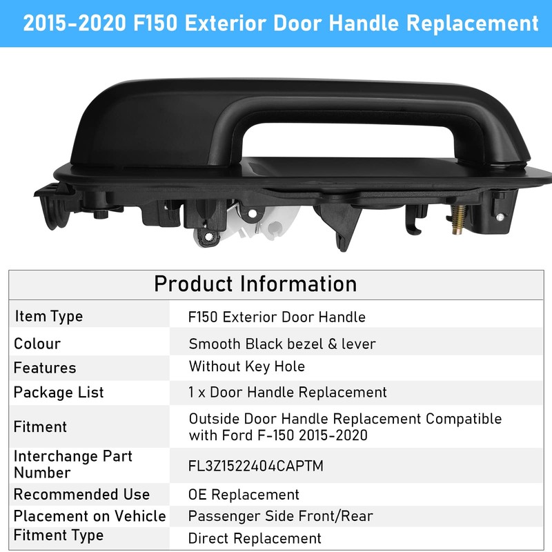 Moonlinks 1PCS Compatible with Ford F150 Door Handle Exterior,2015-2020 F150