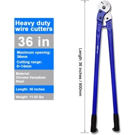 RUR 36” Heavy Duty Wire Rope Cutter Forged T8 Alloy Steel HRC62 Sharp Pliers for Sta