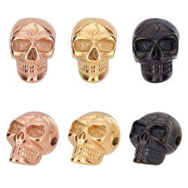 UNICRAFTALE 6 cuentas espaciadoras de calavera de 3 colores, chapadas en iones 304, cuentas de acero inoxidable de 1,6 mm, cuentas de tapón de agujero de calavera europea, pulseras de collares, cuentas espaciadoras para hacer joyas