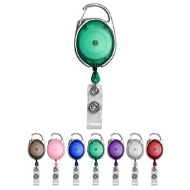 PCL Media ltd Green Retractable Badge Reel with Carabiner Clip to be Used with ID Card Holders, Open-Faced Rigid ID Badge Holder - Ski Pass Holder