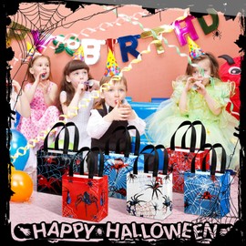 GliCraft 40 Pcs Spider Party Favor Bags Spider Web Goodie Bags Spider Non-woven Bags Bulk with Handles Reusable Birthday Treat Candy Bags for Spider Birthday Party Favor 7.87 x 7.87 x 3.54 Inches