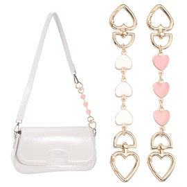 PATIKIL Bag Extender Chain, 2 Pcs Purse Strap Extenders Heart Shape Chain Purse Making Supplies for Replacement Handbag Shoulder Bag Wallet Decoration, White/Pink