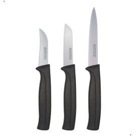 Paring Knife Set, MATTSTONE HILL Kitchen Knife Set - 4" Serrated Utility Knife, 3" Fruit and Vegetable Knife, 2.5" Peeling Knife, Premium Stainless Steel, Semi Soft Handle, Black