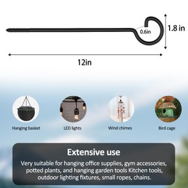 ASZUNE Screw Hooks for Hanging 12in,Ceiling Hooks 20Pcs Screw-in Hooks,Birds House Christmas Lights and Curtain Hooks,Kitchen Hooks,Plants Hanger Outdoor/Indoor Hooks