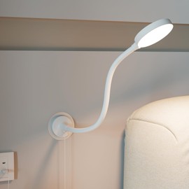 ENUOTEK LED Wall Mounted Reading Light, Bedside Book Light for Bed with Magnet and Wireless Remote Control, White Flexible Reading Lamp for Bedroom, Step or Stepless Dimmable Lighting, Timer Auto Off