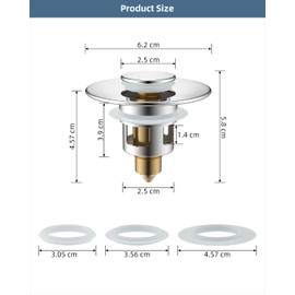 Hibbent Sink Plug Suitable for 25mm to 46mm, Pop up Sink Plugs with Drain Strainer, Brass Bounce Core Push-Type Drain Plug, Universal Sink Stopper Replacement for Bathroom and Kitchen,Chrome