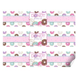 Donut Grow Up Themed Birthday Party Waterproof Water Bottle Sticker Wrappers for Girls, 20 1.75" x 8.5" Wrap Around Labels by AmandaCreation