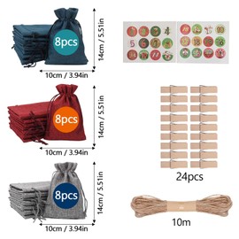 Advent Calendar for Filling Fabric, 24 Advent Calendar Bags for Filling, Advent Calendar for Filling, Children, Fabric Bag, Advent Numbers Stickers