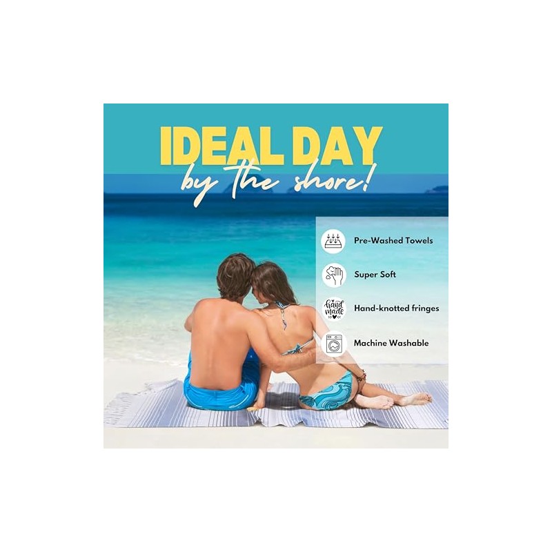Oversized Turkish Beach Towels - 6 Pack, Quick Dry &