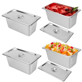 IHDYPPEW 4 Pack, 1/3 Size Stainless Steel Steam Table Pan with Lid, 6 Inch Depth Hotel Pans for Weddings, Parties, Restaurants, Cafeterias and Hotels