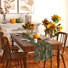 Rvsticty Linen Camouflage Table Runner Army Military Coast Guard Air Force Camo Themed Birthday Party Decorations and Supplies for Kitchen Table-13×90''