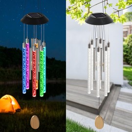UXORSN Solar Wind Chimes for Outside,37 Inch Memorial Wind Chimes Gifts for Mom Grandma, 6 LED Tubes Color Changing Waterproof Windchimes Hanging Ornament for Home Outdoor Patio Garden Yard