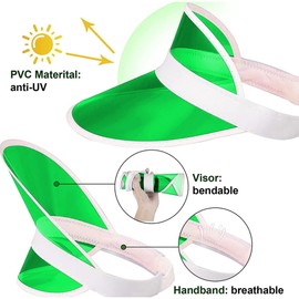 WickedFun® Pack of 6 Green Neon Sunvisors - Unisex Retro 80s Neon Sun Visor Hat Headband Cap for Golf Tennis Stag Poker Party