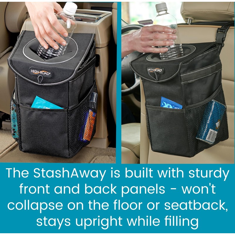 High Road StashAway Heavy Duty Car Trash Can with Rubber