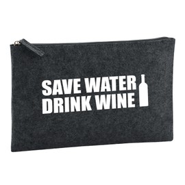 Huuraa Kulturbeutel Save Water Drink Wine Weinflasche Geschenk 1 Liter Filz Charcoal Kosmetiktasche Save Water Drink Wine Geschenkidee