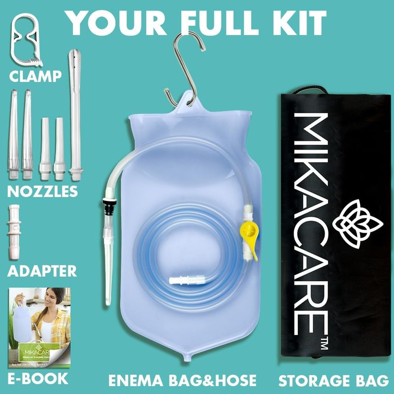 Enema Bag Kit - 2 Quart Clear Non-Toxic Silicone -