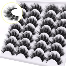 False Eyelashes Dramatic 20 mm Faux Mink Lashes Pack of 14 Pairs Wispy Long Thick Fluffy Strip Eye Lashes Multipack