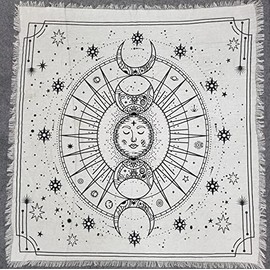THE ART BOX Altar Cloth Tarot Cards Table Napkins Witchcraft Accessories Black Silver Tablecloth Square Old Pagan Spiritual Celestial Cloth with Fringes, Sun and Moon, 60 x 60 cm