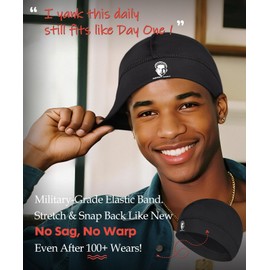 Black Men's Wave Cap - Adjustable 360 Training Cap with Comfort Fit