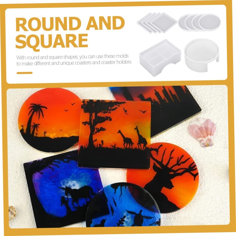 DOITOOL 1 Set DIY Coaster Mold Epoxy Resin Molds for
