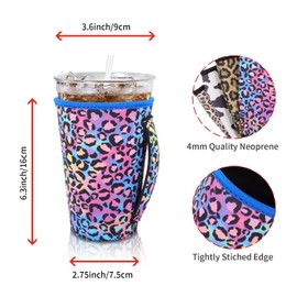 4Pack Reusable Iced Coffee Sleeve Insulator Sleeves for Cold Drinks Beverages, Neoprene Cup Holder for Most Coffee, Fits 30-32oz Large Cups (Animal Pattern With Handle)