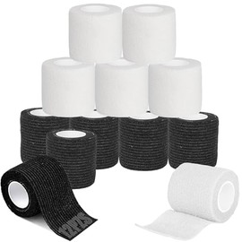 Vendaje Deportivo Autoadheribl, 12 Rollos Vendas Autoadhesivas, Vendas autoadhesivas transpirables, Vendas Elásticas, Vendas Deportivas, Futbol, Tobillo, Muñeca, 5cm x 4.5m (Negro+Blanco)