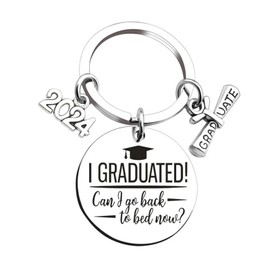 BOOSHMall Graduation Keyring, Graduation Keychain Stainless Steel Class of 2024 Graduate Hanging Pendant Keyring Graduation Gift for Friends, silver