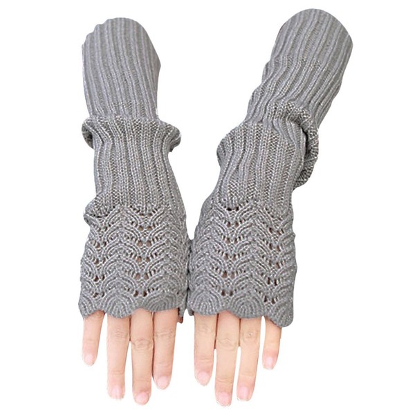 Novawo Scale Design Winter Warm Fingerless Gloves Knitted Long Arm