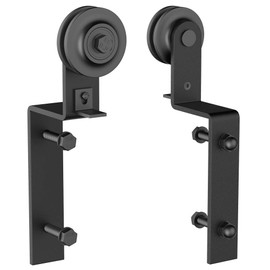 ZEKOO Sliding Barn Door Single Track Bypass Barn Door Hardware Black Steel Barn Door Rollers Hanger Used for Wooden Door(I Shape Offset-Style)