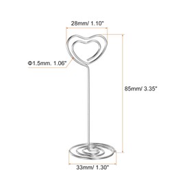 sourcing map 12pcs Table Number Holders 3.35 Inch 85mm Tall Heart Shape Steel Photo Holders for Centerpieces Table Place Card Holders for Wedding Reception Party Office Home, Silver Tone