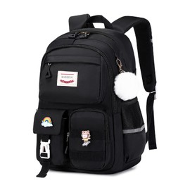 MUSEVOS Kawaii Girls Backpack for School, Cute Teenage Multiple Pockets Backpack, Fashion Bookbag for Primary Elementary High School, Black
