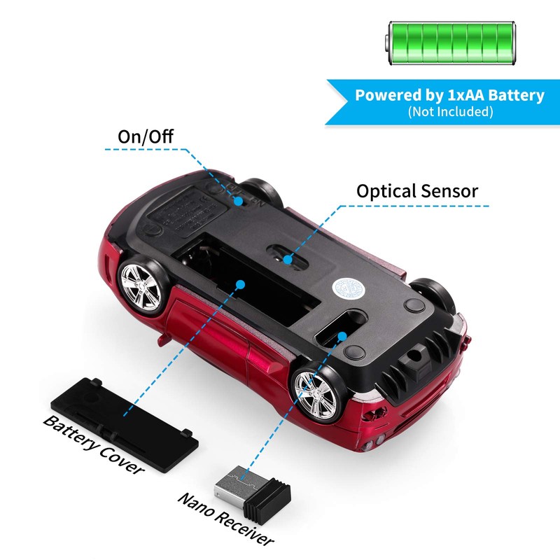 BKLNOG Sports Car Computer Mouse [Updated] with LED Headlights, 1600