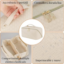 Cosmetiquera de Viaje de Gran Capacidad - Bolsa de Maquillaje de Cuero PU Impermeable con Asa y Separadores, Bolsa Organizadora de Cosmeticos, Neceser de Viaje para Mujer Portátil (Blanco)