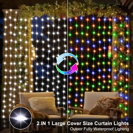 ZAIYW Curtain Lights 600 LED Dual Color Changing Curtain Lights 20Ft x 10 Ft with Remote Connectable Outdoor Curtain Lights Waterproof for Bedroom Patio Wedding Decorations (Cool White & Multicolor)