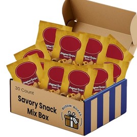 Savory Snack Mix – 30 Count Individually Wrapped Snack Bags with Bold Flavor Pretzels, Rye Chips, and Breadstick Pieces – Assembled by Bussin Boxes