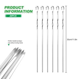Barbecue Skewers Kebab Skewers Stainless Steel 20 Pieces 30 cm Metal Skewers for Meat Skewers Long Kebab Grill Skewers Skewers Skewers Roulade Skewers
